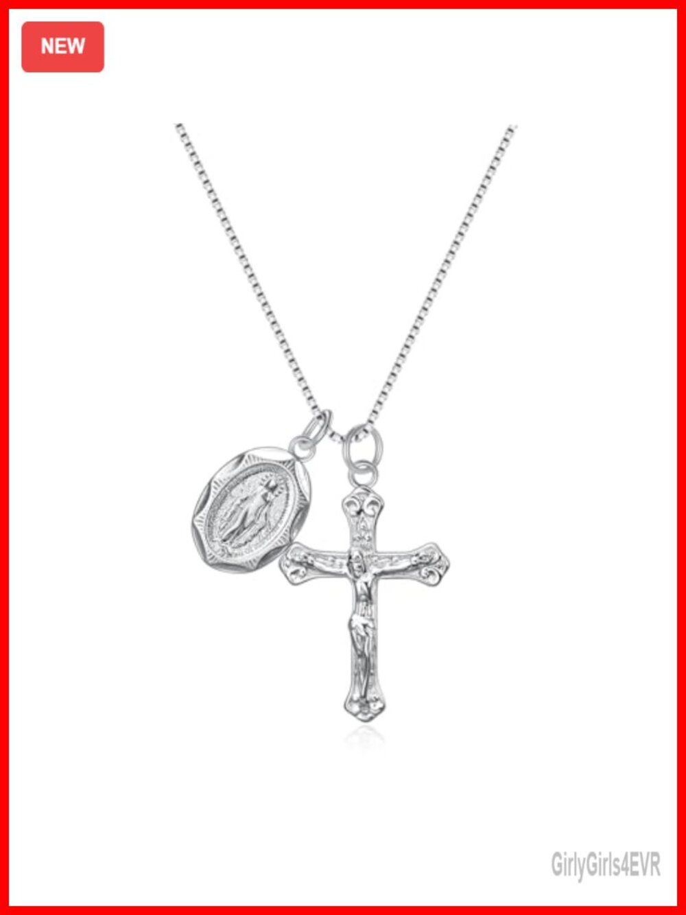 Sterling Silver Crucifix Cross Miraculous Medal Pendant Necklace